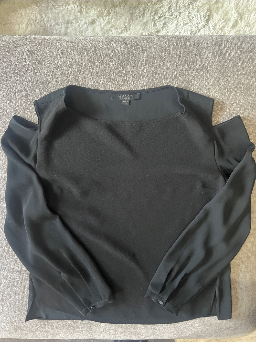 All Saints Black Cold-Shoulder Long Sleeve Top